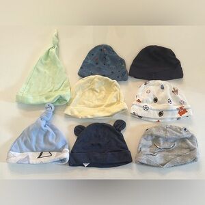 7 baby boys hats newborn & 0-3 months bundle lot